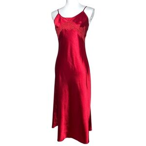 Vintage Slip Dress Red Satin Lace Long Whimsigoth Fairy Nightgown Jones New York
